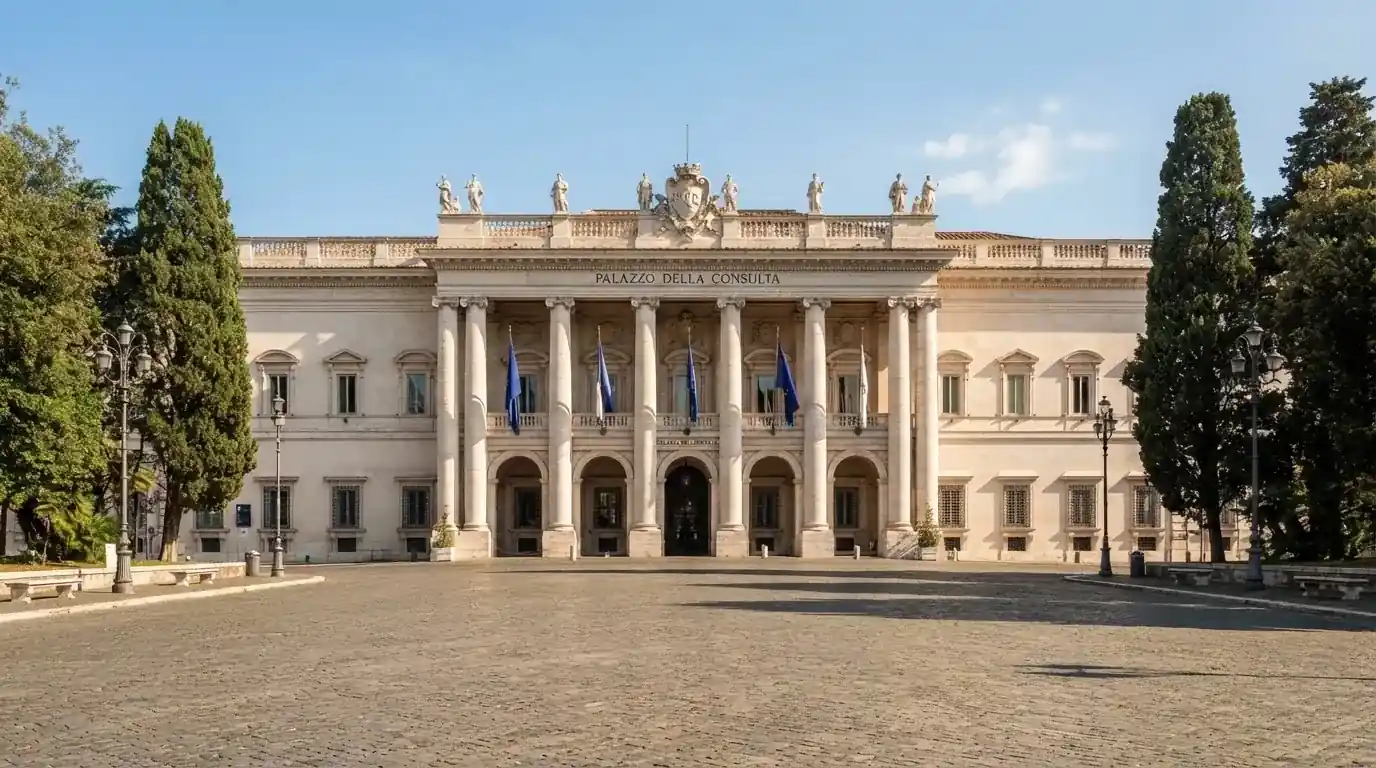 Palazzo istituzionale con bandiere al vento in una piazza soleggiata — 50 free spins senza deposito