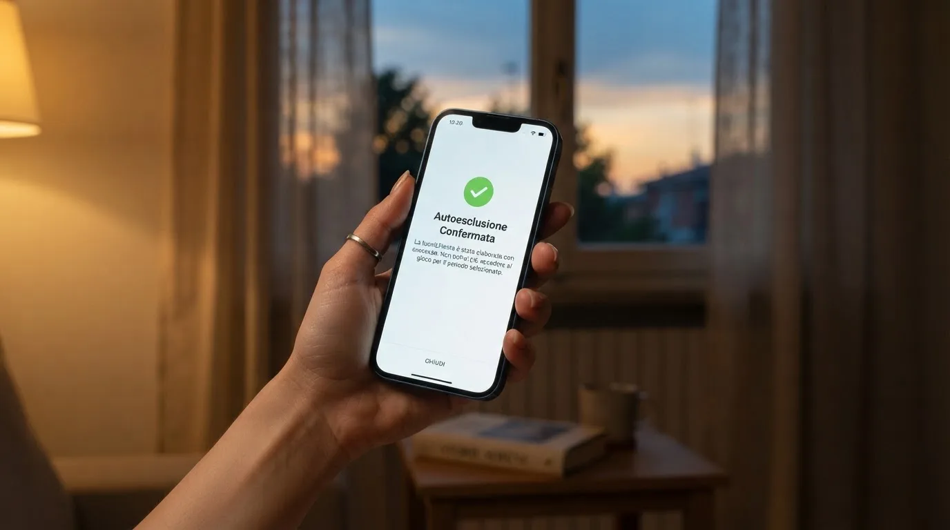 Mano che tiene uno smartphone accanto a una finestra, luce serale tranquilla — casino no adm