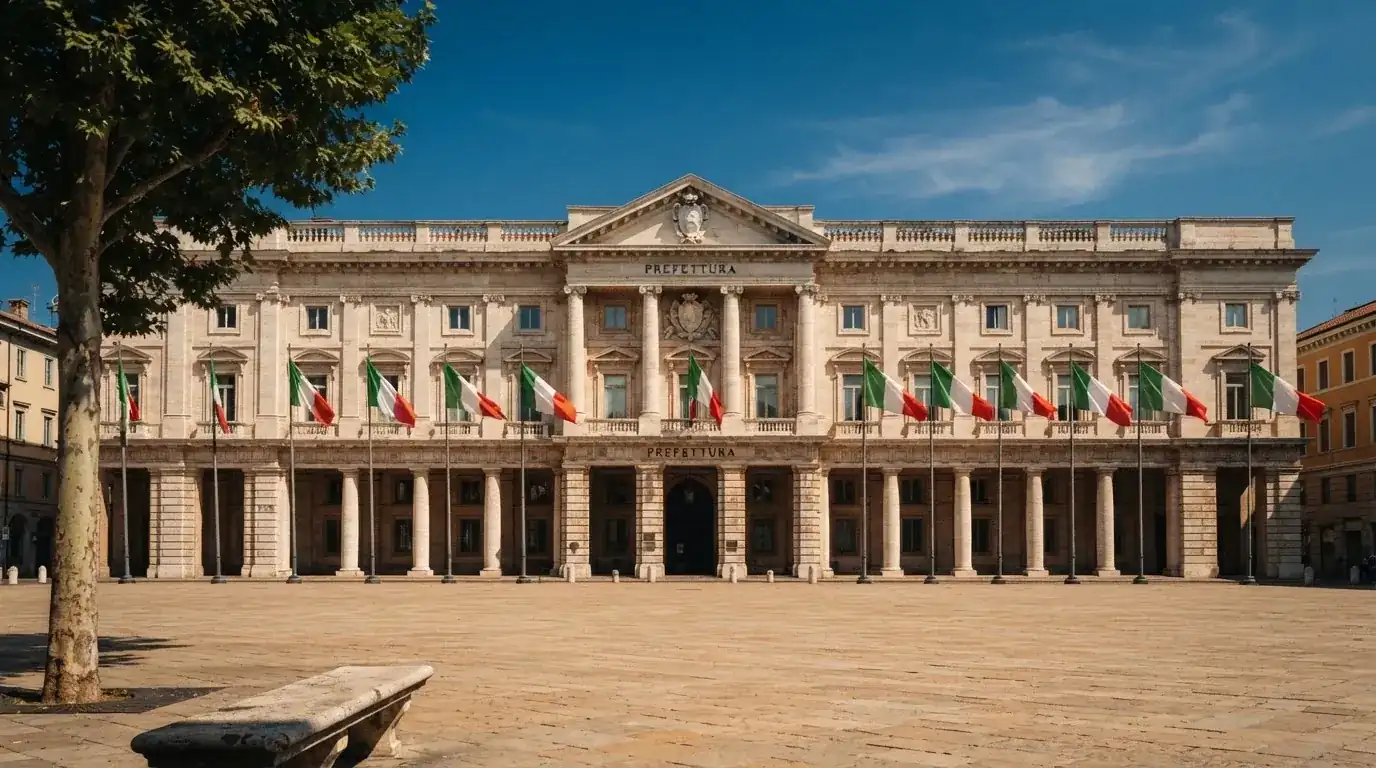 Palazzo istituzionale con bandiere al vento in una piazza soleggiata — casino non aams che accettano postepay