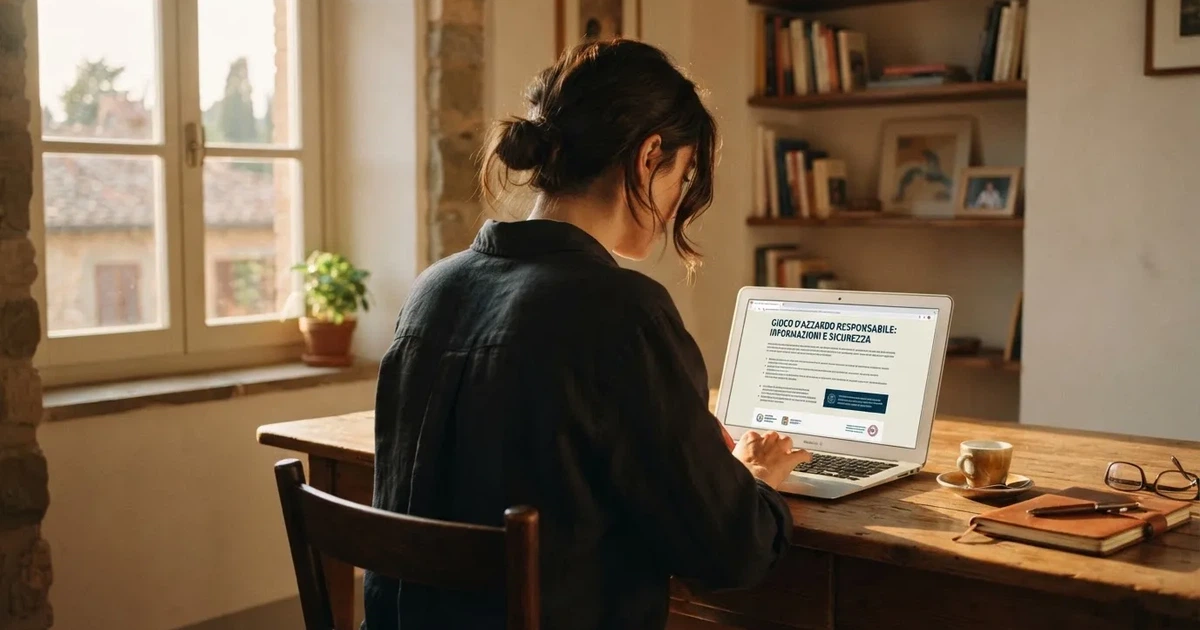 Persona davanti a un portatile che legge una pagina informativa sul gioco online in Italia — casino online con algoritmo unbiased