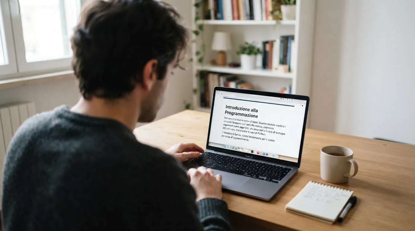 Persona davanti a un portatile che legge una pagina informativa sul gioco online in Italia — casino online italiani senza autoesclusione