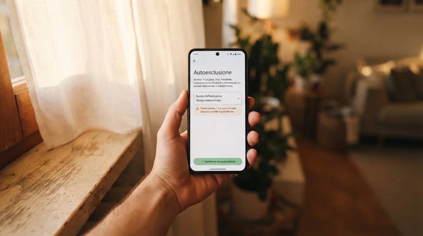 Mano che tiene uno smartphone accanto a una finestra, luce serale tranquilla — casino online sanremo