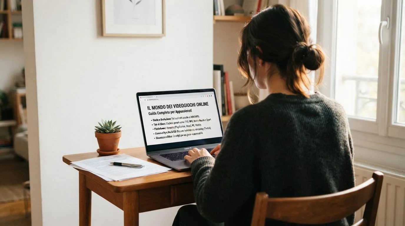 Persona davanti a un portatile che legge una pagina informativa sul gioco online in Italia — casino online senza registrazione